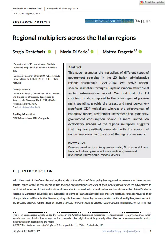 Regional multipliers across the Italian regions
